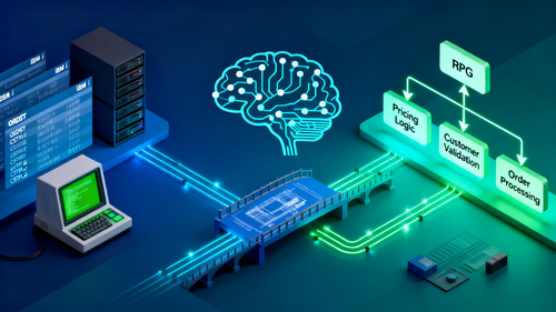 technical illustration showing the concept of AI understanding IBM i business logic
